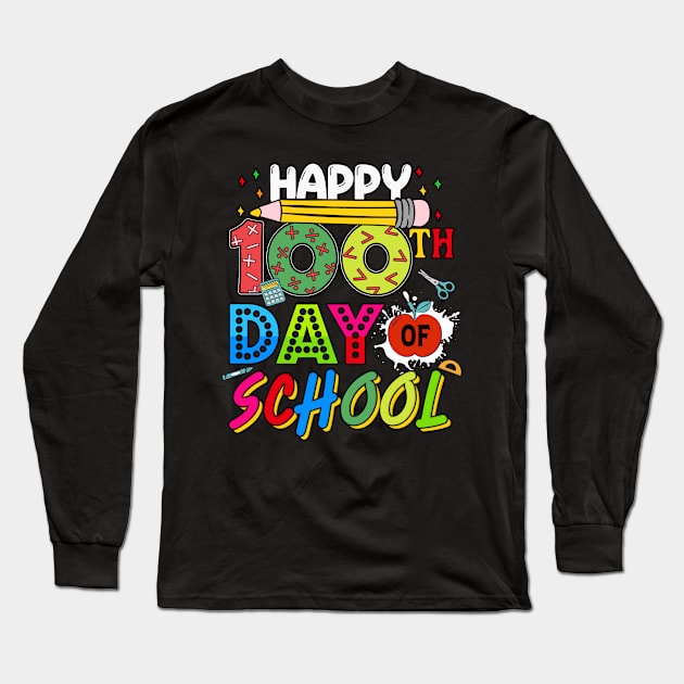 Happy 100 Days of School 100th Day of School Teacher Kids Long Sleeve T-Shirt by Jhon Towel